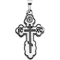 Orthodox Cross with Black Inlay 14k White Gold Pendant