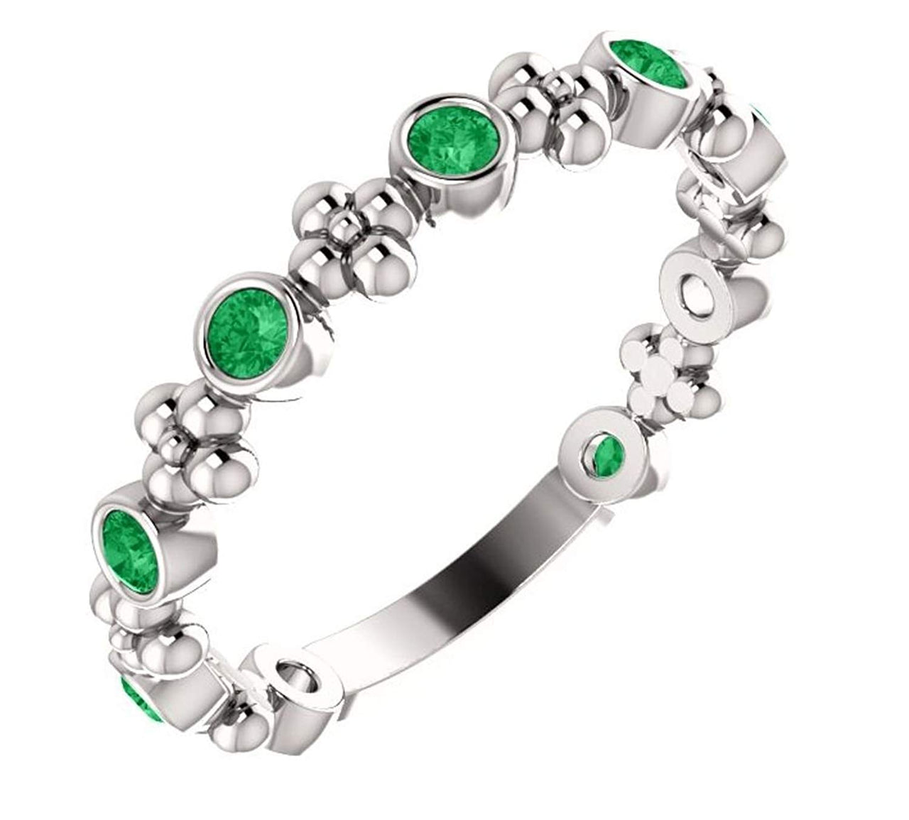 Platinum Genuine Emerald Beaded Ring