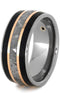 Diamond, Gibeon Meteorite, 14k Rose Gold, Petrified Wood 9mm Comfort-Fit Titanium Wedding Band , Size 9.25