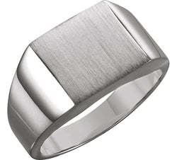 Men's Brushed Signet Semi-Polished 14k White Gold Ring (12mm) Size 6