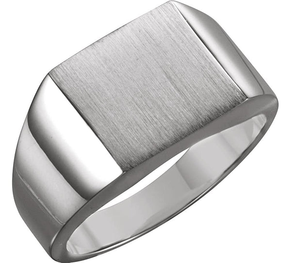 Men's Brushed Signet Semi-Polished Continuum Sterling Silver Ring (12mm) Size 6