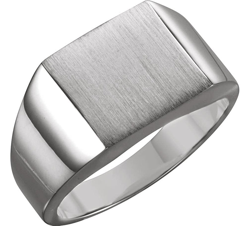 Men's Brushed Signet Semi-Polished 14k X1 White Gold Ring (18mm)