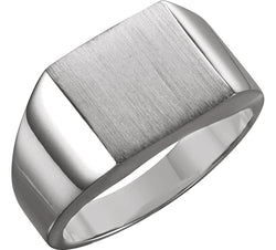 Men's Brushed Signet Ring, 18k Palladium White Gold (12mm)