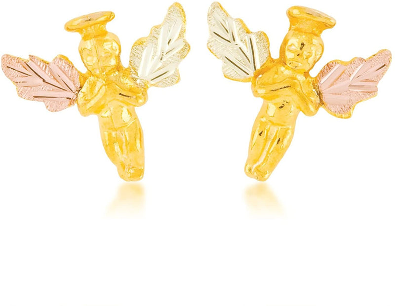 Guardian Angel Earrings, 10k Yellow Gold, 12k Green and Rose Gold Black Hills Gold Motif