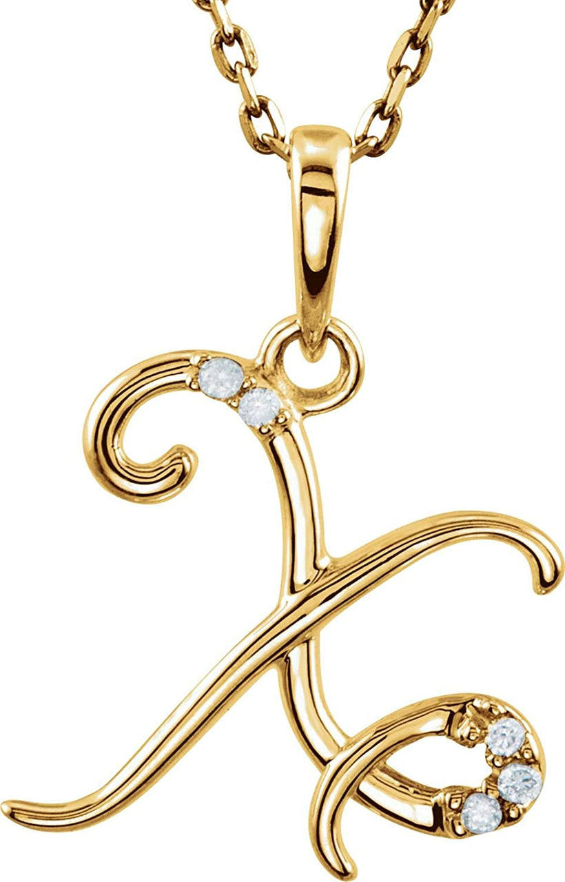 5-Stone Diamond Letter 'X' Initial 14k Yellow Gold Pendant Necklace, 18" (.03 Cttw, GH, I1)