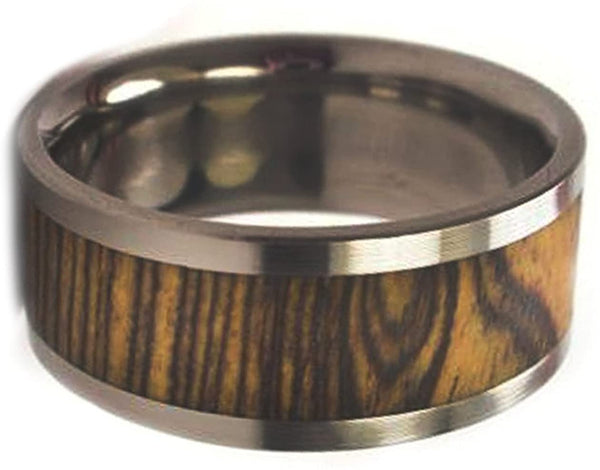 Bocote Wood Inlay 8mm Comfort Fit Titanium Interchangeable Ring, Size 15