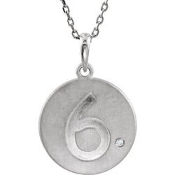 Diamond Number '6' Sterling Silver Pendant Necklace, 18" (.005 Cttw)