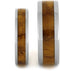 Teak Burl Wood Inlay and His and Hers Titanium Wedding Band Set, M15-F8.5