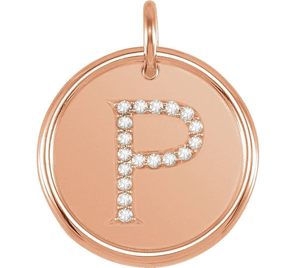 Diamond Initial "P" Pendant, 14k Rose Gold (0.1 Ctw, G-H Color, I1 Clarity)