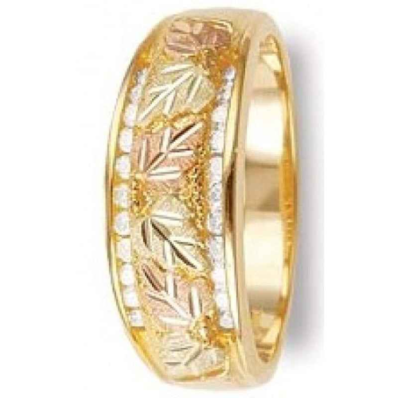 Ave 369 22-Stone Diamond Band, 10k Yellow Gold, 12k Green and Rose Gold Black Hills Gold Motif (0.33 Ctw)