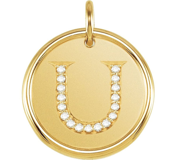 Diamond Initial "U" Round Pendant, 18k Yellow Gold-Plated Sterling Silver (.08 Ctw, Color G-H, Clarity I1)