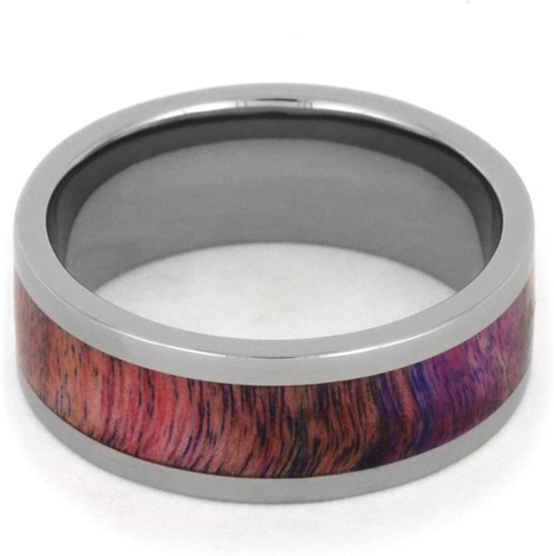 Pink and Purple Poplar Wood 8mm Comfort-Fit Titanium Wedding Band, Size 7.75