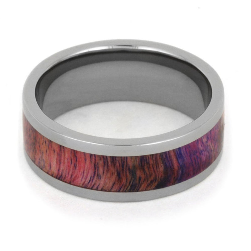 Pink and Purple Poplar Wood 8mm Comfort-Fit Titanium Wedding Band, Size 4.5