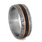 Gibeon Meteorite, Dinosaur Bone, 14k Rose Gold 8mm Comfort-Fit Brushed Titanium Band, Size 12.5