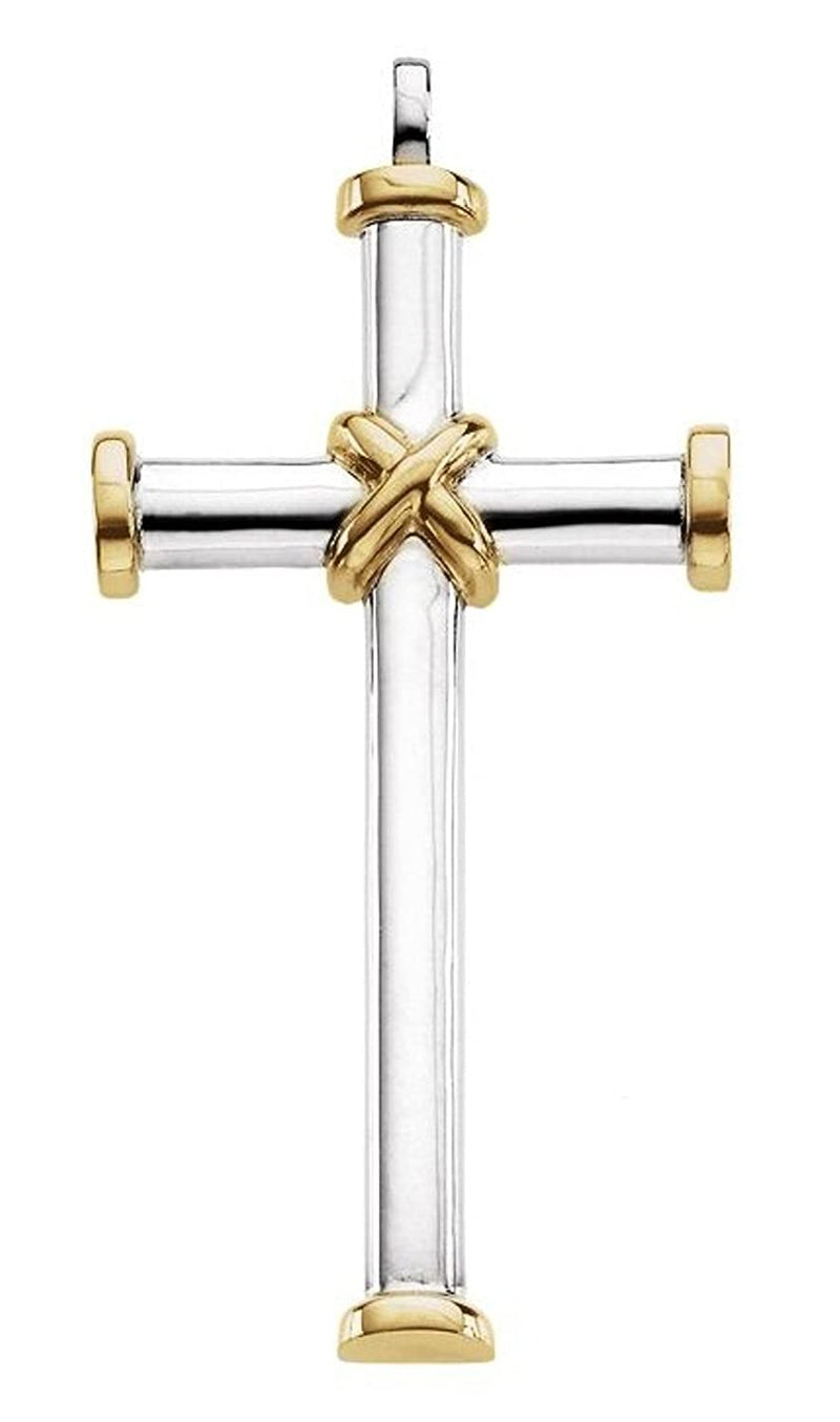 Two-Tone Cross Rhodium-Plated 14k White and Yellow Gold Pendant (49X26.25MM)