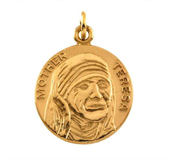 14k Yellow Gold Round Blessed Mother Teresa Medal (18 MM)