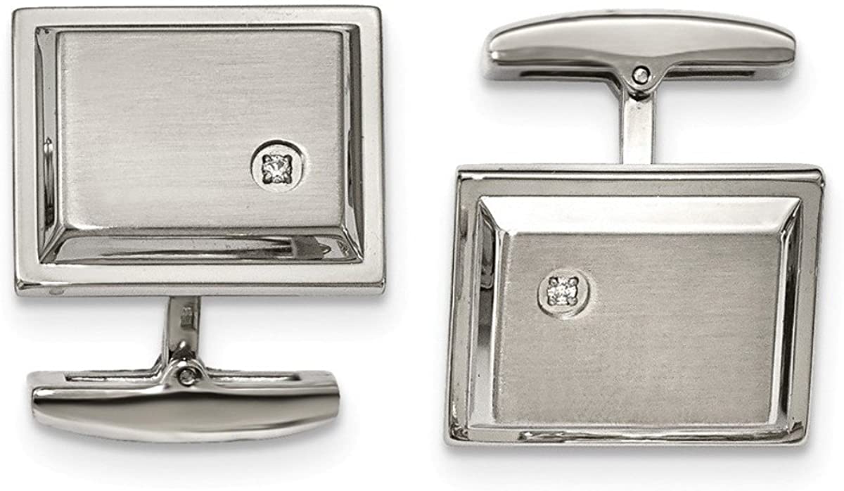 Stainless Steel Satin-Brushed CZ Rectangle Cuff Links