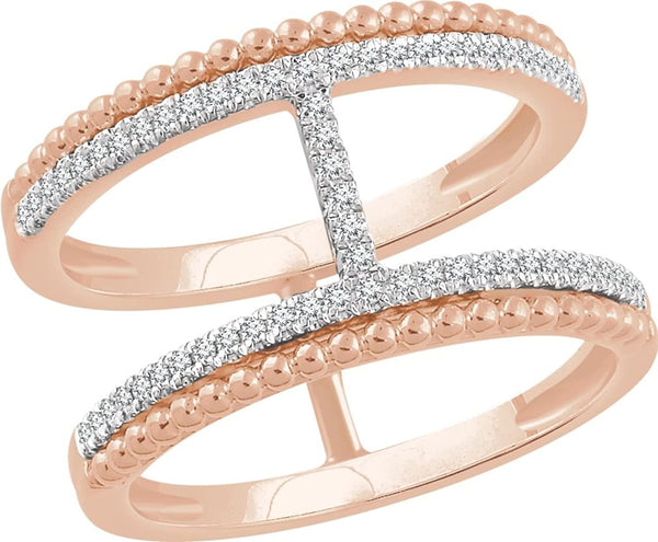 Diamond Negative Space Ring, 14k Rose Gold, (1/5 Ctw, Color G+, Clarity I1), Size 7