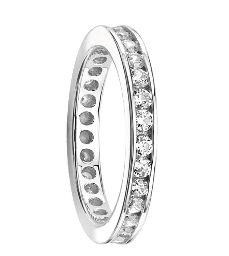 CZ Mirror Polished Rhodium Plated Sterling Silver Eternity Ring
