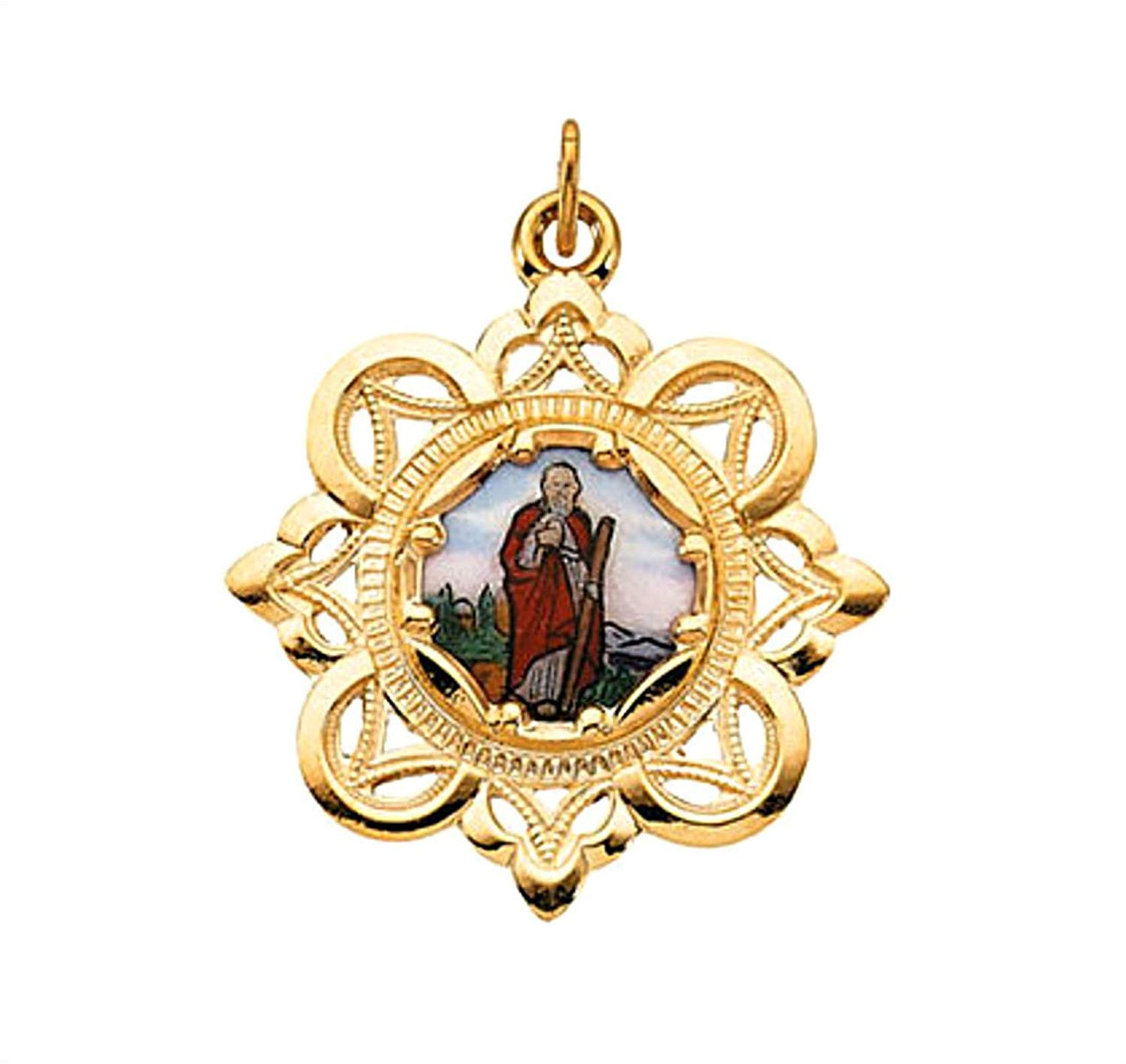 10k Yellow Gold St. Jude Framed Enamel Pendant (25.75x25.75MM)