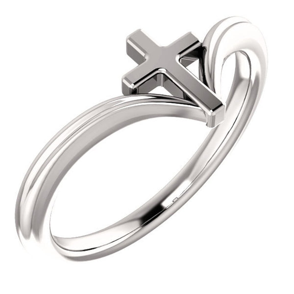 Petite Cross Rhodium-Plated 14k White Gold Ring