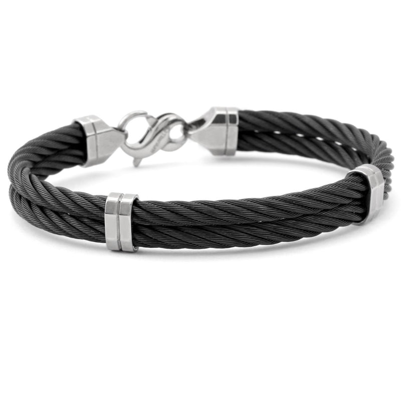 Signature Cable Collection Titanium and Black Memory Two Cable Bracelet, 7.5" (7MM)