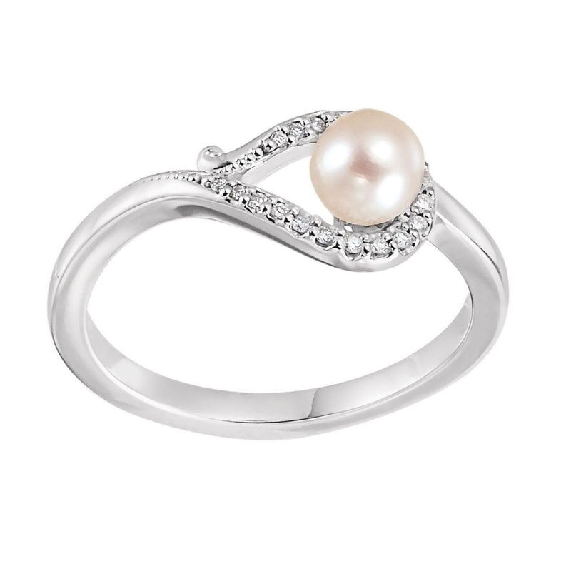 White Freshwater Cultured Pearl, Diamond Bypass Ring, 14k White Gold (5.0-5.5 mm)(.07Ctw, GH Color, I1 Clarity)
