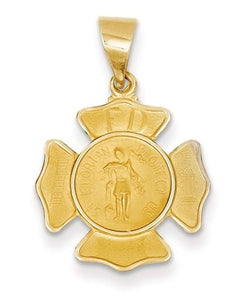 14k Yellow Gold Polished And Satin St. Florian Badge Medal Pendant (19X17MM)