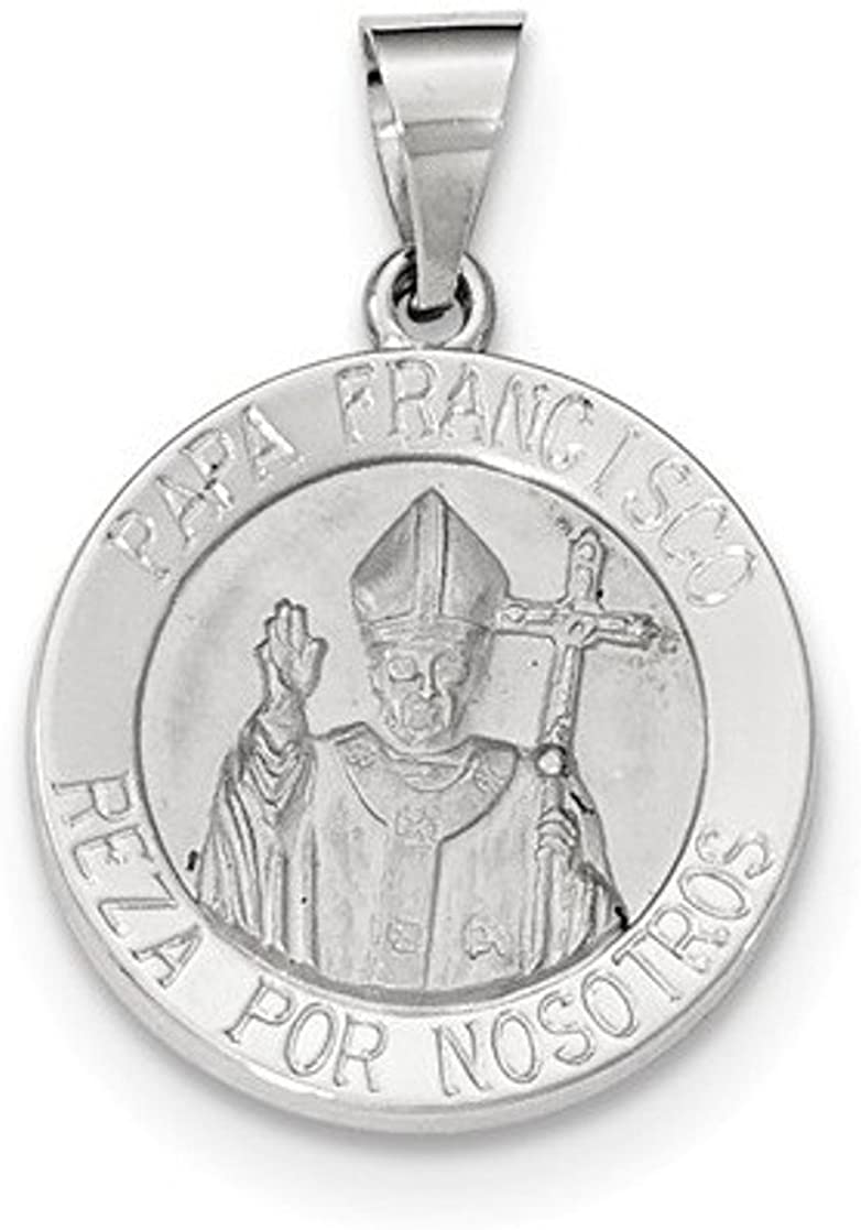 Rhodium-Plated 14k White Gold Pope Francisco Medal