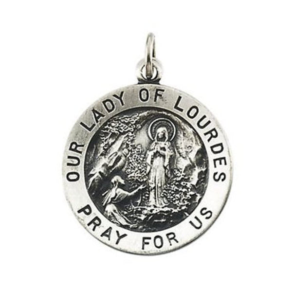 Sterling Silver Round Our Lady of Lourdes Medal (18.25 MM)