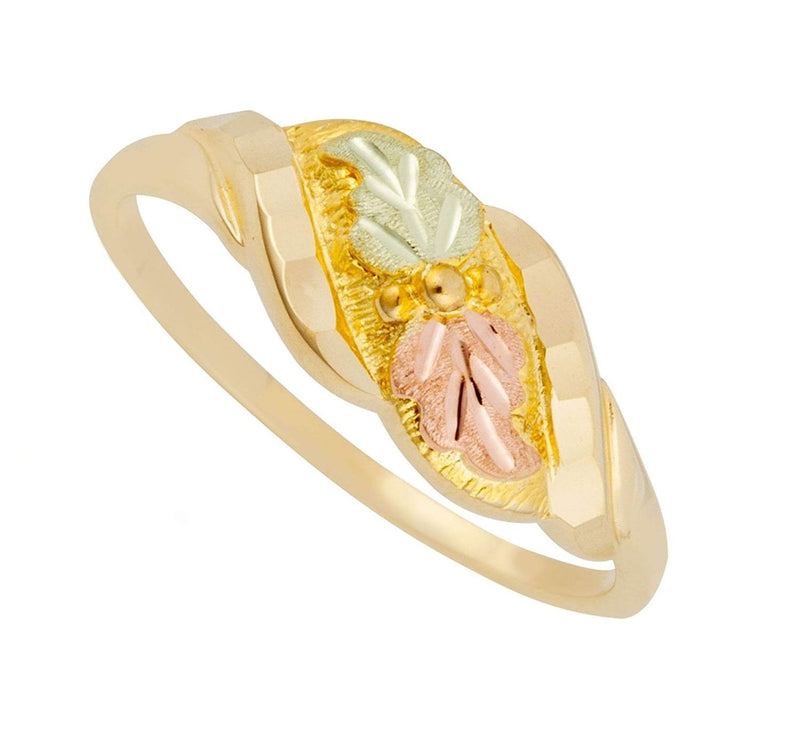 Diamond-Cut Leaf Ring, 10k Yellow Gold, 12k Pink and Green Gold Black Hills Gold Motif