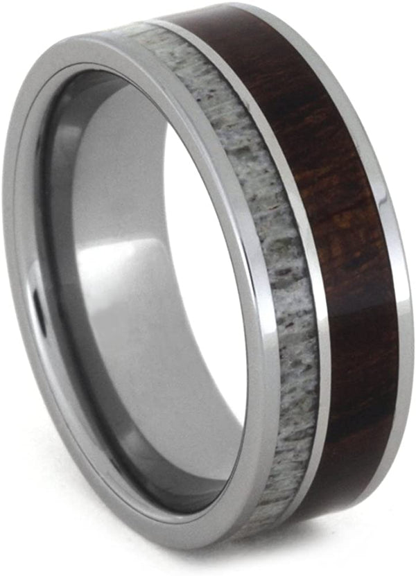 Deer Antler, Ironwood, Titanium 8mm Comfort-Fit Tungsten Band, Size 6