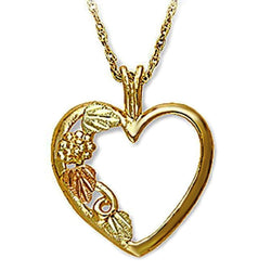 Mirror Polished Heart with Leaves Pendant Necklace, 10k Yellow Gold, 12k Green and Rose Gold Black Hills Gold Motif, 18"