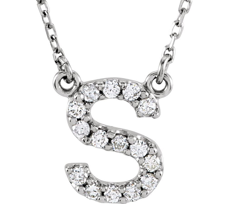 Diamond Initial 'S' Rhodium Plate 14K White Gold (1/6 Cttw, GH Color, l1 Clarity), 16.25"