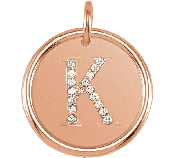 Diamond Initial "K" Pendant, 14k Rose Gold (.08 Ctw, Color G-H, Clarity I1 )