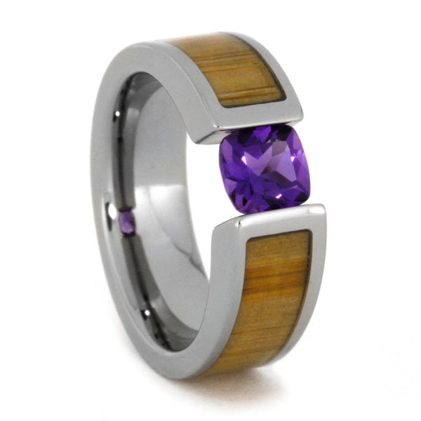 Tension Set Antique Amethyst Bamboo 6mm Comfort-Fit Titanium Wedding Band, Size 10