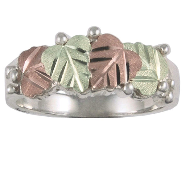 Ave 369 Diamond-Cut Heart Leaf Band, Sterling Silver, 12k Green and Rose Gold Black Hills Gold Motif