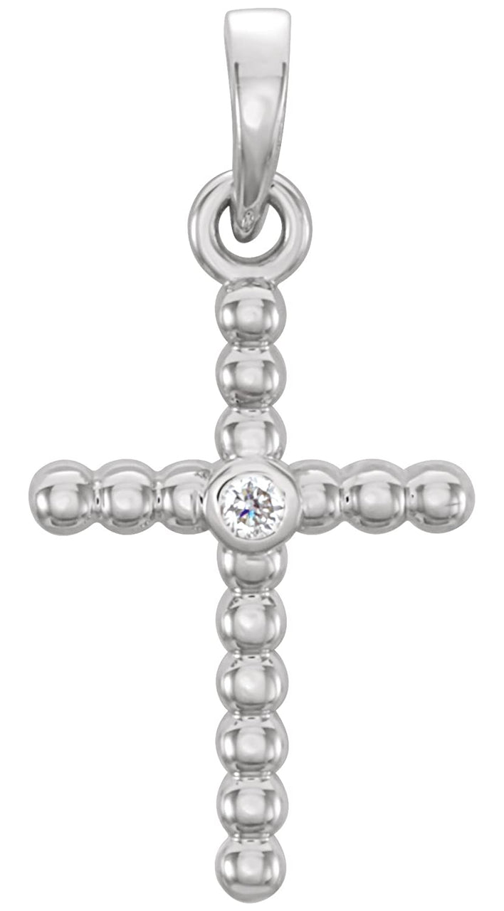 Platinum Diamond Beaded Cross Pendant (.015 Ct, G-H Color, I1 Clarity)