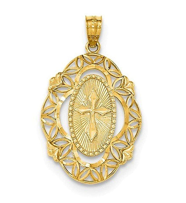 Rhodium-Plated 14k Yellow Gold Cross Medal Pendant