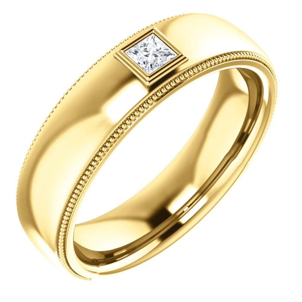 Men's 14k Yellow Gold Diamond 6.3mm Milgrain Band (.16 Ctw, Color G-H, SI2-SI3 Clarity) Size 10