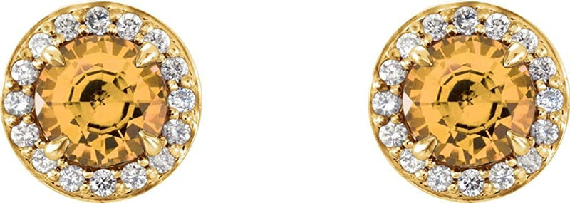 Citrine and Diamond Halo-Style Earrings, 14k Yellow Gold (5 MM) (.16 Ctw, G-H Color, I1 Clarity)
