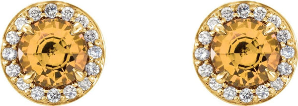 Citrine and Diamond Halo-Style Earrings, 14k Yellow Gold (3.5 MM) (.125 Ctw, G-H Color, I1 Clarity)