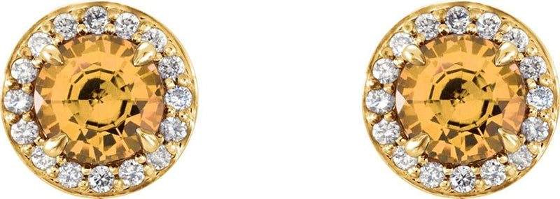 Citrine and Diamond Halo-Style Earrings, 14k Yellow Gold (3.5 MM) (.125 Ctw, G-H Color, I1 Clarity)