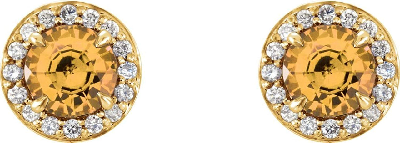 Citrine and Diamond Halo-Style Earrings, 14k Yellow Gold (4 MM) (.125 Ctw, G-H Color, I1 Clarity)