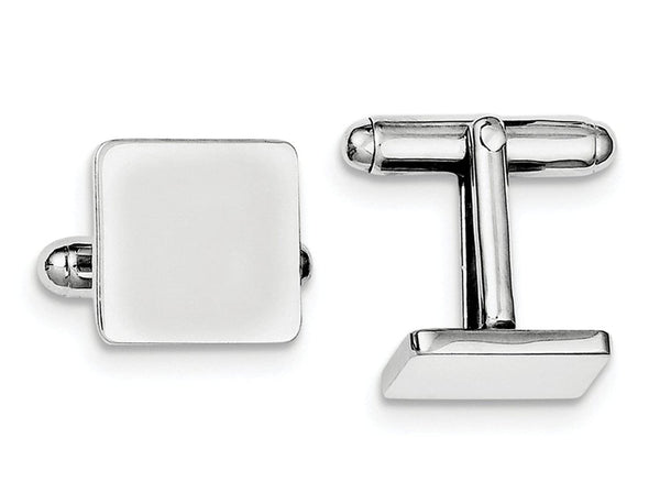 Rhodium-Plated Sterling Silver Square Cuff Links, 14MM