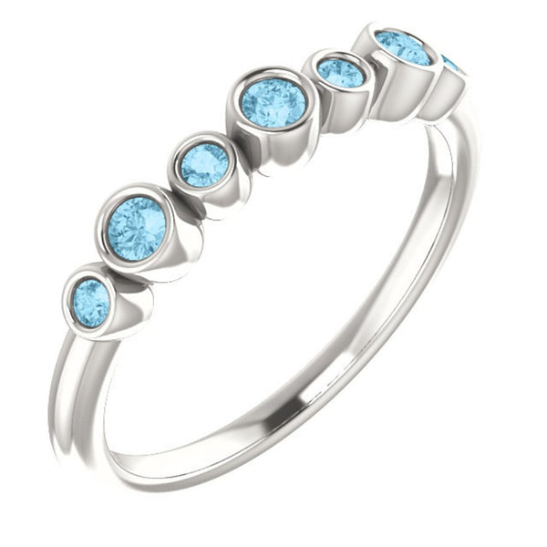 Aquamarine 7-Stone 3.25mm Ring, Rhodium-Plated 14k White Gold