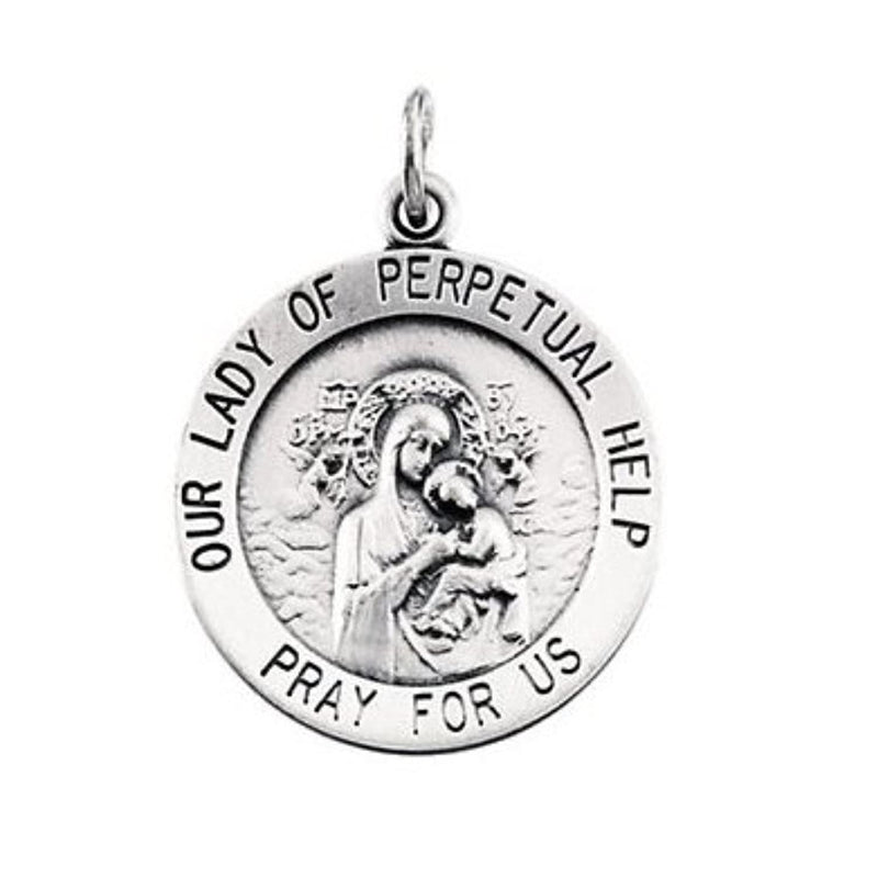 Sterling Silver Round Our Lady of Perpetual Help Necklace, 18" (18.25 MM)