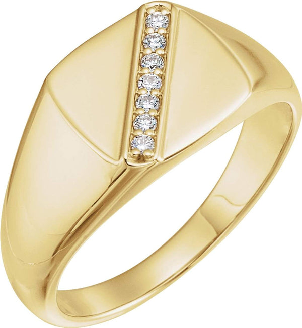 Men's Diamond Satin Signet Ring, 14k Yellow Gold (.10 Ctw, G-H Color, I1 Clarity)