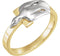 2-Tone Dove Cross Ring, Rhodium-Plated 14k White and Yellow Gold, Size 6.5