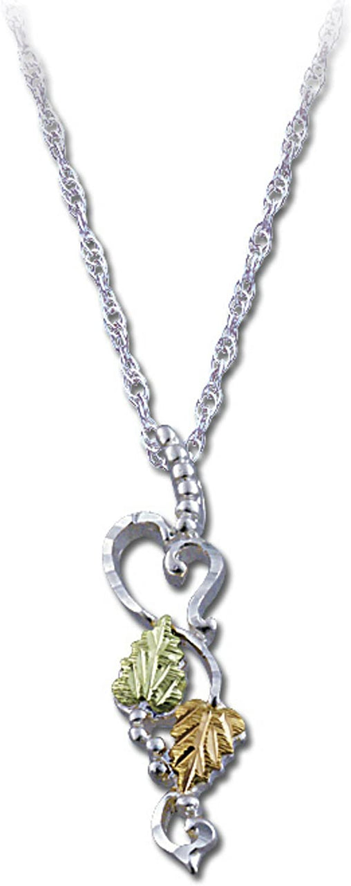 Diamond-Cut Heart on Vines Pendant Necklace, Sterling Silver, 12k Green and Rose Gold Black Hills Gold Motif, 18"